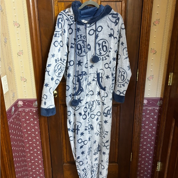 Harry Potter Gray and Blue Hooded Pajama Onesie - Picture 1 of 5